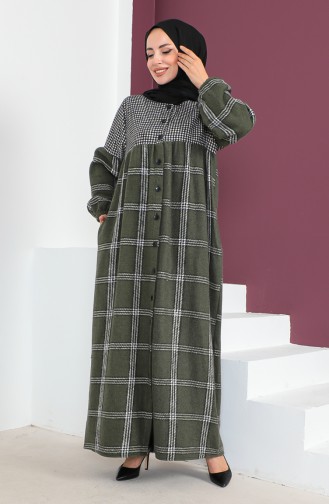 Plaid Wool Abaya 23K8837-03 Black Khaki 23K8837-03