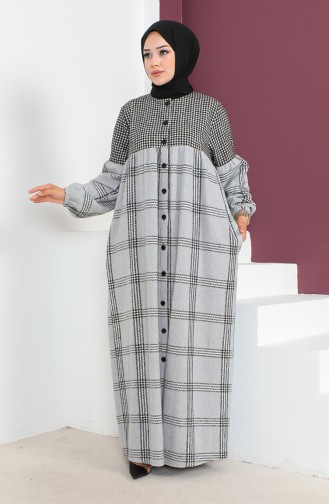 Geruite Wol Abaya 23K8837-04 Zwartgrijs 23K8837-04