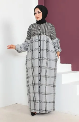 عباءة صوف بتصميم مربعات 23K8837-04 لون أسود ورمادي 23K8837-04