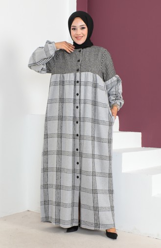 Geruite Wol Abaya 23K8837-04 Zwartgrijs 23K8837-04