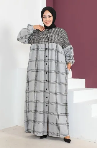 عباءة صوف بتصميم مربعات 23K8837-04 لون أسود ورمادي 23K8837-04
