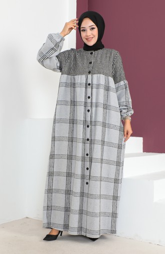 Geruite Wol Abaya 23K8837-04 Zwartgrijs 23K8837-04