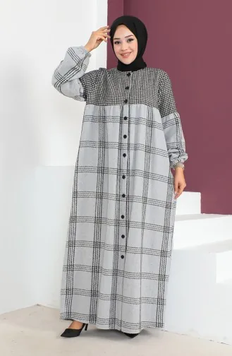 عباءة صوف بتصميم مربعات 23K8837-04 لون أسود ورمادي 23K8837-04