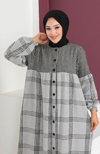 Geruite Wol Abaya 23K8837-04 Zwartgrijs 23K8837-04