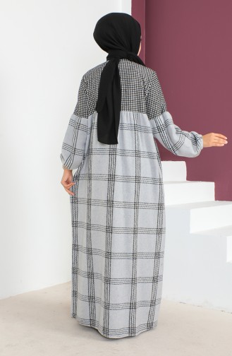 Geruite Wol Abaya 23K8837-04 Zwartgrijs 23K8837-04