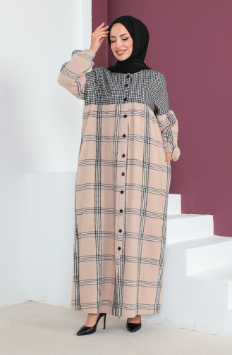 Geruite Wollen Abaya 23K8837-05 Zwart Nerts 23K8837-05