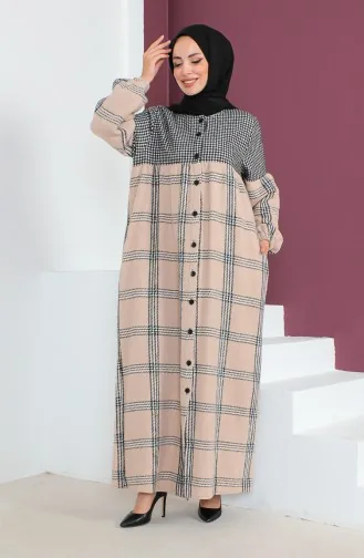 عباءة صوف بتصميم كاروهات 23K8837-05 لون أسود نك 23K8837-05