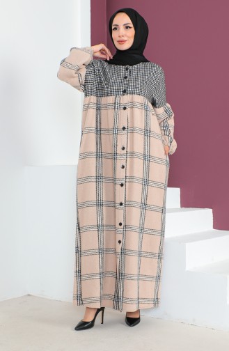 Geruite Wollen Abaya 23K8837-05 Zwart Nerts 23K8837-05