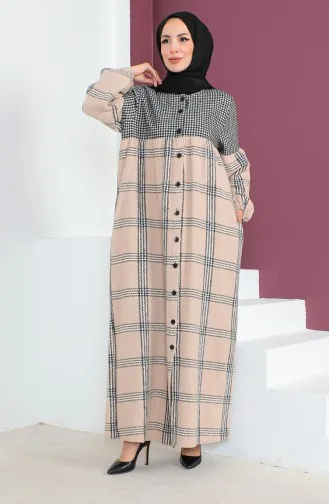 عباءة صوف بتصميم كاروهات 23K8837-05 لون أسود نك 23K8837-05