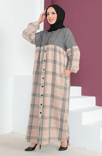 عباءة صوف بتصميم كاروهات 23K8837-05 لون أسود نك 23K8837-05