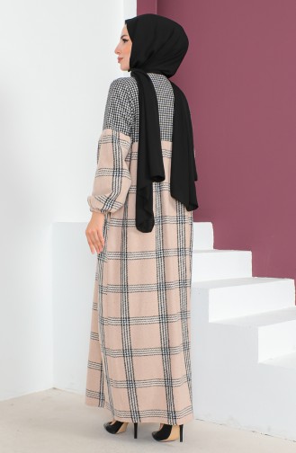 Geruite Wollen Abaya 23K8837-05 Zwart Nerts 23K8837-05