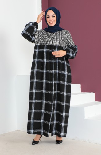 Geruite Wollen Abaya 23K8837-06 Zwart Indigo 23K8837-06