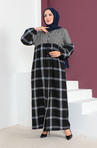 Geruite Wollen Abaya 23K8837-06 Zwart Indigo 23K8837-06