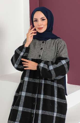 Geruite Wollen Abaya 23K8837-06 Zwart Indigo 23K8837-06