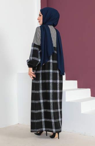 Geruite Wollen Abaya 23K8837-06 Zwart Indigo 23K8837-06
