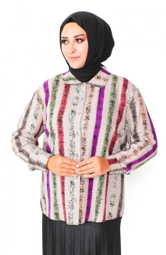 Chemise Viscose à Motifs Grande Taille 1101-01 Vison 1101-01
