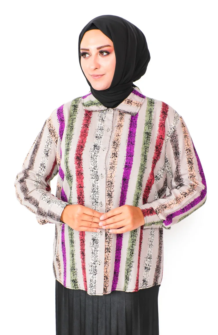 Chemise Viscose à Motifs Grande Taille 1101-01 Vison 1101-01