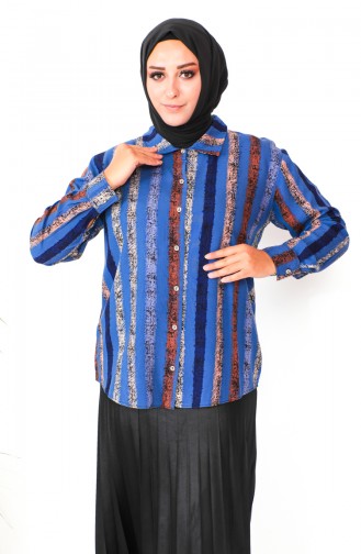 Plus Size Patterned Viscose Shirt 1101-04 İndigo 1101-04