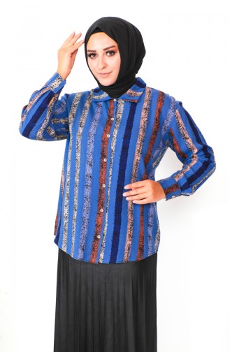 Plus Size Patterned Viscose Shirt 1101-04 İndigo 1101-04