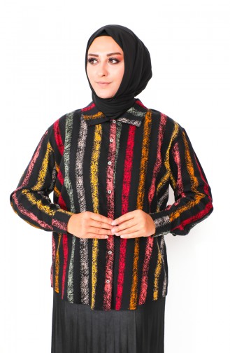 Groot Formaat Viscose Overhemd Met Patroon 1101-05 Zwart 1101-05