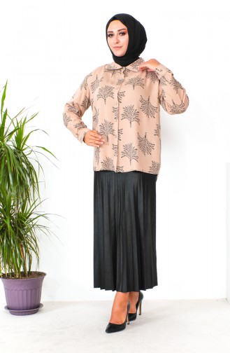 Plus  Size Patterned Viscose Shirt 1106-03 Milky Coffee 1106-03