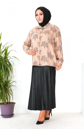 Plus Size Patterned Viscose Shirt 1106-03 Milky Coffee 1106-03