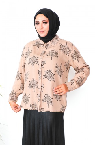 Plus  Size Patterned Viscose Shirt 1106-03 Milky Coffee 1106-03