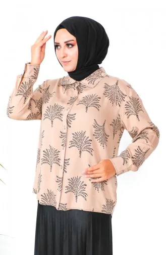 Plus Size Patterned Viscose Shirt 1106-03 Milky Coffee 1106-03