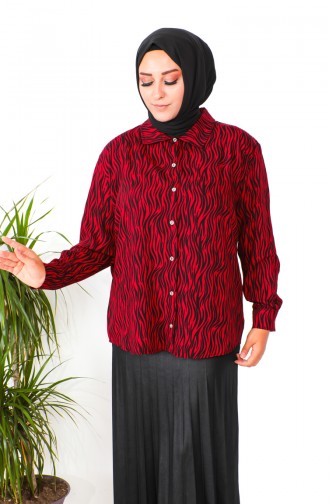 قميص فيسكوز منقوش مقاس كبير 1109-01 أحمر 1109-01