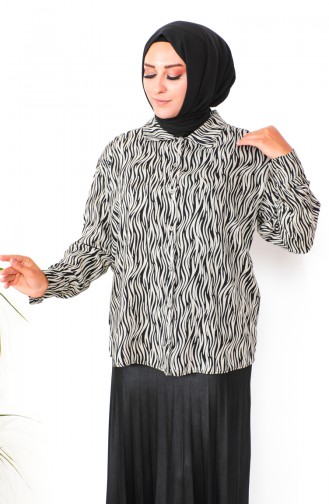 Viscose Overhemd Met Groot Formaat Patroon 1109-04 Beige 1109-04