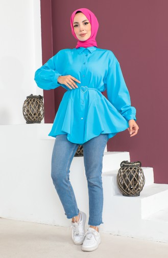 Chemise A Ceinture 0001-07 Turquoise 0001-07