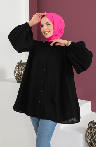 Robalı Düğmeli Gömlek 0002-03 Siyah