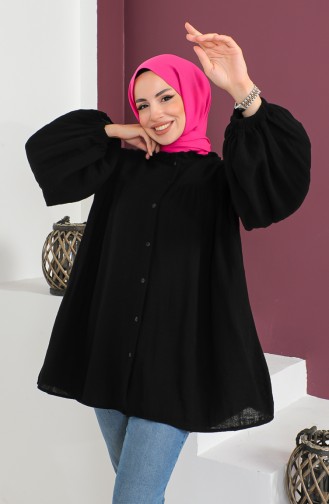 Robalı Düğmeli Gömlek 0002-03 Siyah
