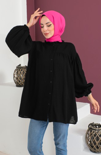 Robalı Düğmeli Gömlek 0002-03 Siyah
