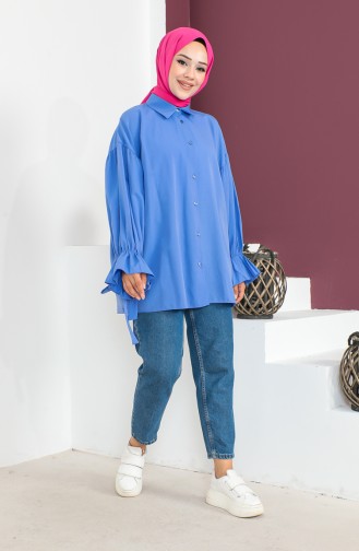 Shirt Met Gestrikte Mouwen 0004-04 Blauw 0004-04