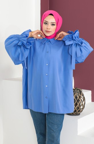 Shirt Met Gestrikte Mouwen 0004-04 Blauw 0004-04