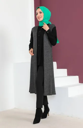 Schlichte Lange Weste 8640-01 Schwarz 8640-01