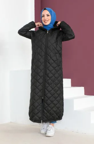 Vivezza Abaya Matelassé A Fermeture Et A Capuche 6988-01 Noir 6988-01