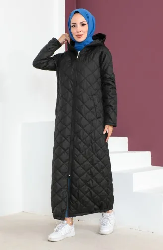 Vivezza Abaya Matelassé A Fermeture Et A Capuche 6988-01 Noir 6988-01