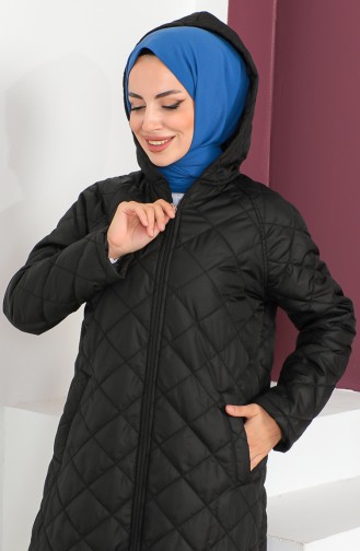 Vivezza Gewatteerde Abaya Met Capuchon En Ritssluiting 6988-01 Zwart 6988-01