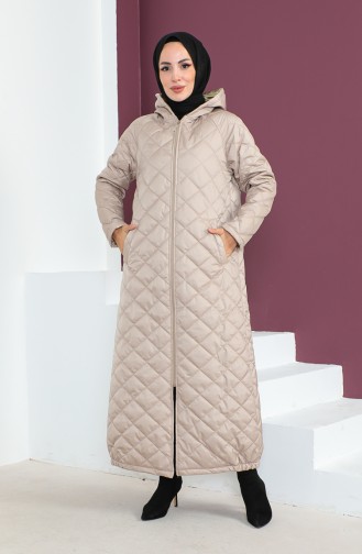 Vivezza Gesteppte Abaya Mit Kapuze Und Reißverschluss 6988-02 Beige 6988-02