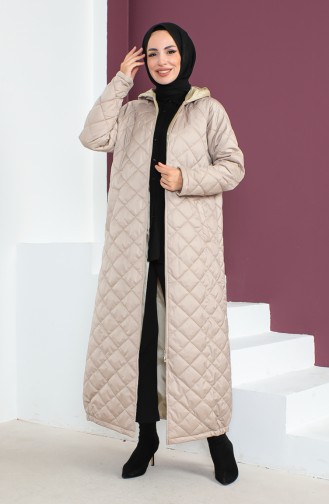 Vivezza Gesteppte Abaya Mit Kapuze Und Reißverschluss 6988-02 Beige 6988-02