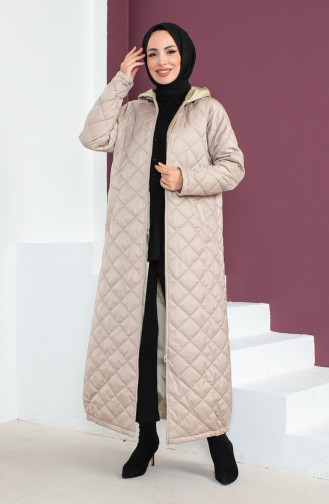 Vivezza Abaya Matelassé A Fermeture Et A Capuche 6988-02 Beige 6988-02