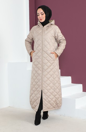 Vivezza Gesteppte Abaya Mit Kapuze Und Reißverschluss 6988-02 Beige 6988-02