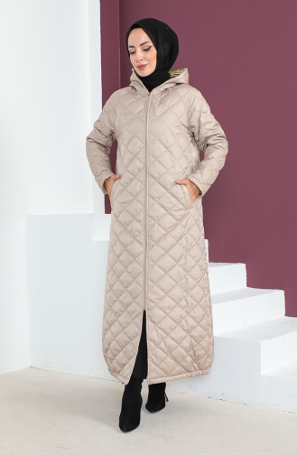 Vivezza Abaya Matelassé A Fermeture Et A Capuche 6988-02 Beige 6988-02