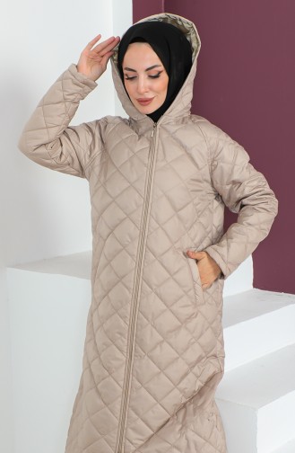 Vivezza Gesteppte Abaya Mit Kapuze Und Reißverschluss 6988-02 Beige 6988-02