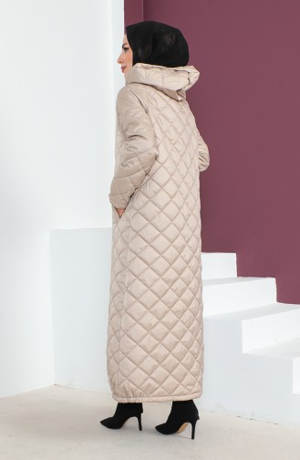 Vivezza Gesteppte Abaya Mit Kapuze Und Reißverschluss 6988-02 Beige 6988-02