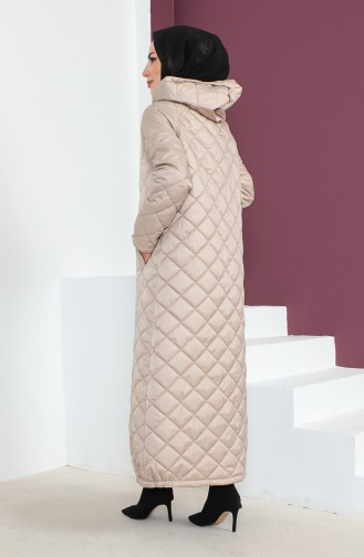 Vivezza Abaya Matelassé A Fermeture Et A Capuche 6988-02 Beige 6988-02