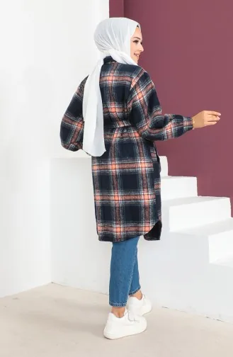 معطف بتصميم مُطبع بحزام للخصر 23K8772-02 لون كحلي وبرتقالي 23K8772-02