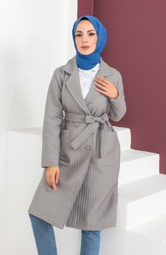 Kapitone Kuşaklı Kaban 23K8809-03 Gri